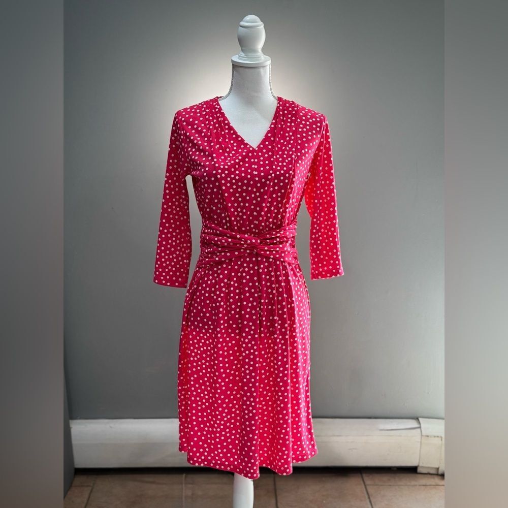 Pink Jones New York Polka Dot Twist Front Dress Size SP EUC